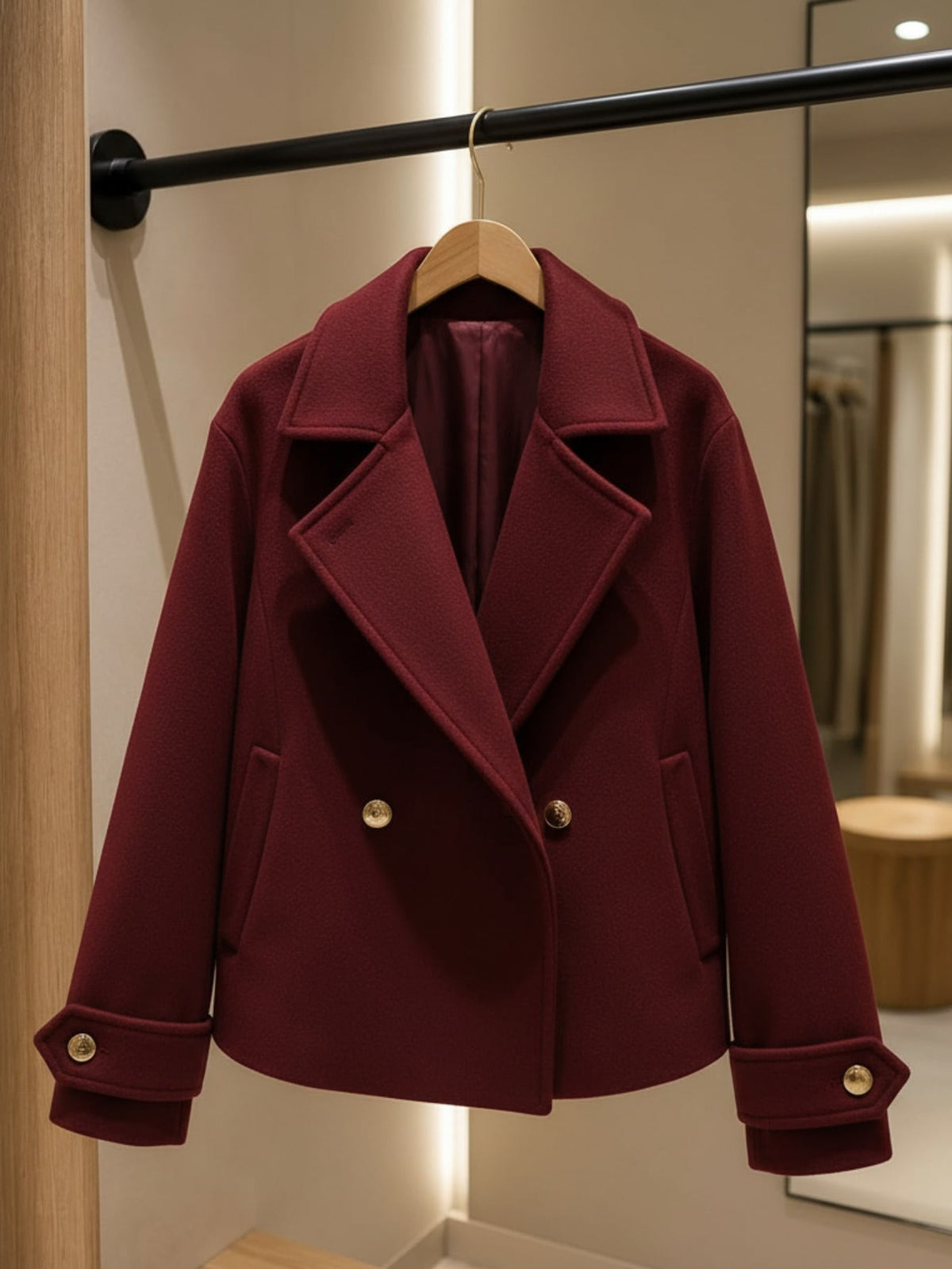 Manteau de laine à col encoché à deux seins