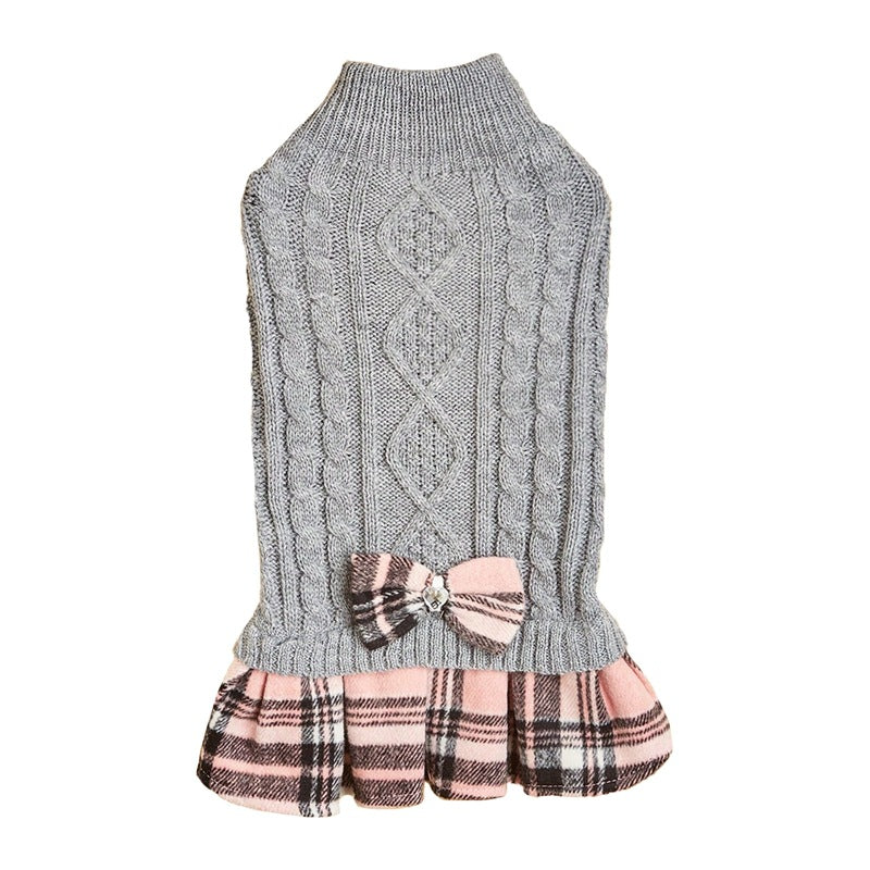 Vêtements pour animaux de compagnie Chandail tricoté blanc et gris avec arc