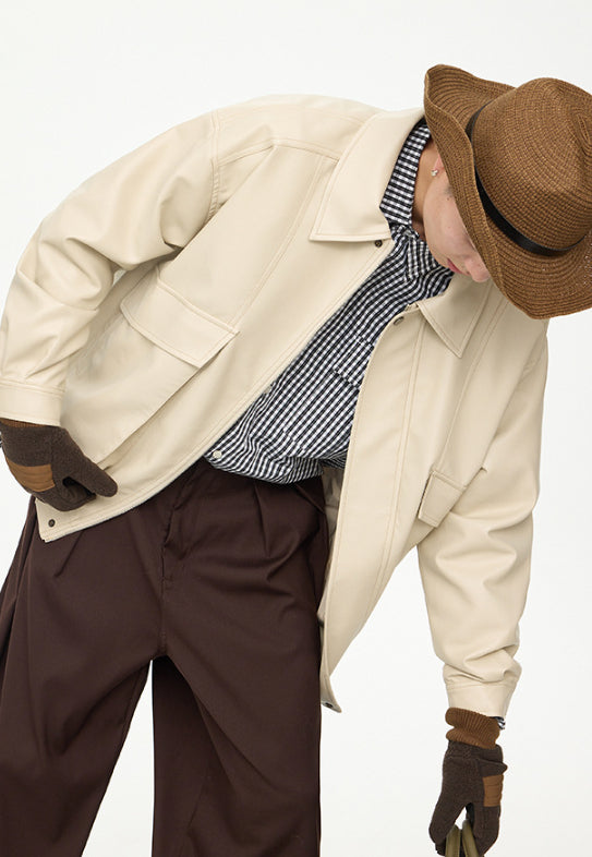 American Retro Street Tend Lapel PU Veste en cuir pour hommes