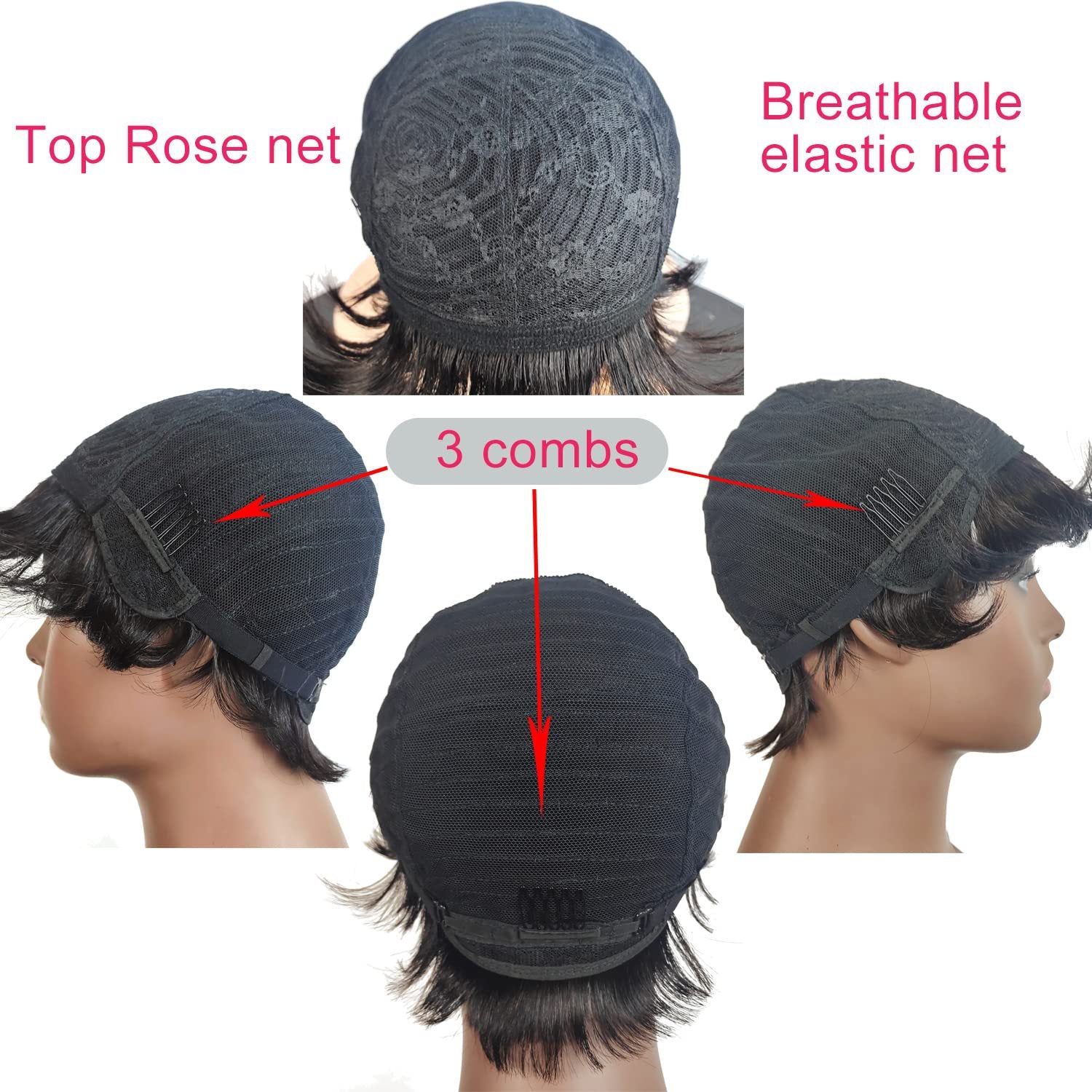 Perruques de cheveux humains avec franges