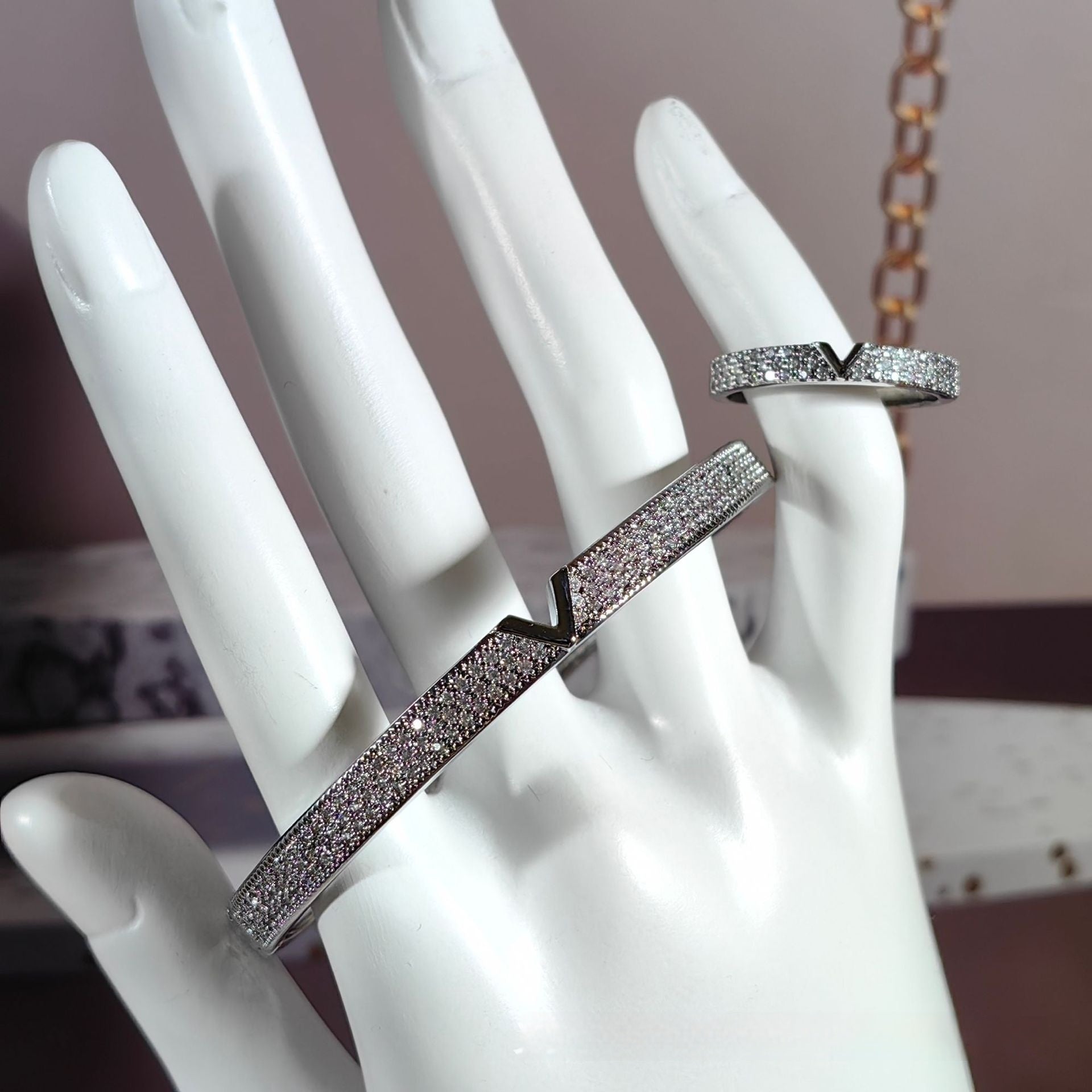 Bracelet en V 18K véritable or plaqué bague