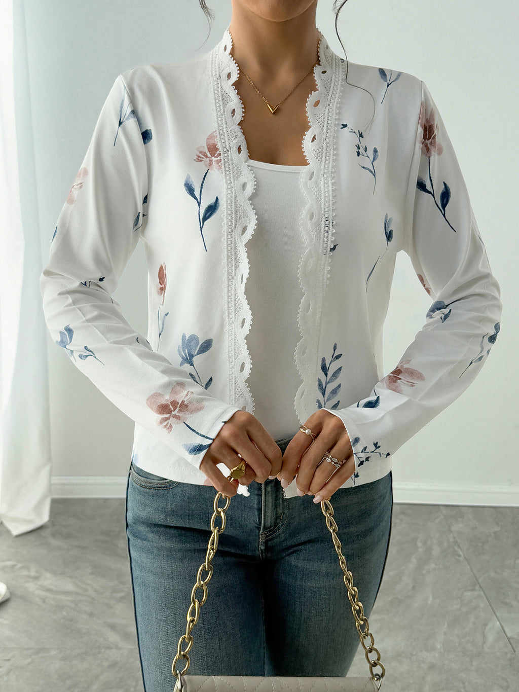 Élégant Cardigan imprimé à manches longues
