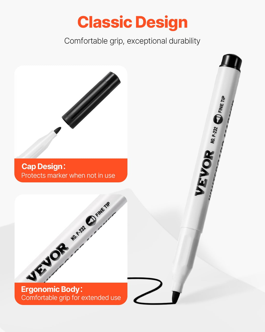 Marqueurs d'effacement à sec 36 Nombre Black Whiteboard Marqueurs Fine Tip Low Odor