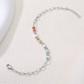 S925 Argent Sterling Rectangle Rainbow Lab-Grown Bracelet en pierre gemme 16cm Paperclip Chaîne Pl