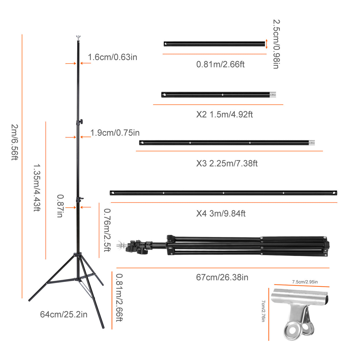 1Pc 6.5 Plus 10ft Photo Video Studio Heavy Duty Adjustable Backdrop Support