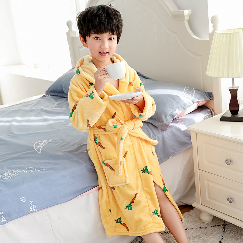 Chemise de nuit pour enfants Peigne de bain pour garçon Flanelle épaissée Fleece Pajamas