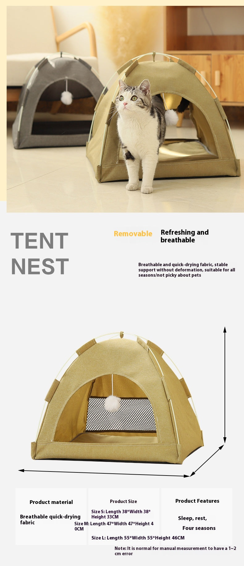 Cathouse Doghouse Respirant Tent Nest Intérieur Extérieur Chambre universelle pour animaux de compagnie