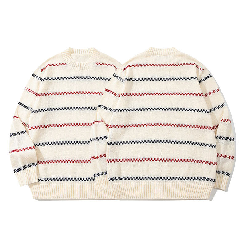 Hommes style coréen Laid-back rayé Nouveau-arrivée Loose-fitting Versatile Col d'équipage Long-sle