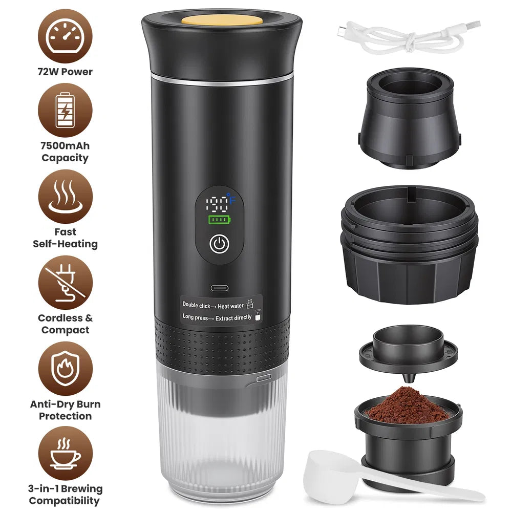 3-en-1 Machine Espresso Portable Machine sans fil auto-chauffant Machine à café avec 7500mAh Batterie 2
