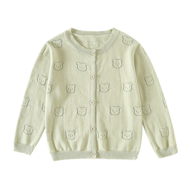 Cotton pour enfants en tricot Cardigan printemps été mince long patron ours poitrine unique