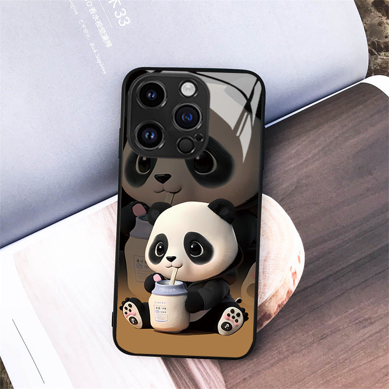 Housse de téléphone Panda Mignon Caricature National Trésor Verre cas dur