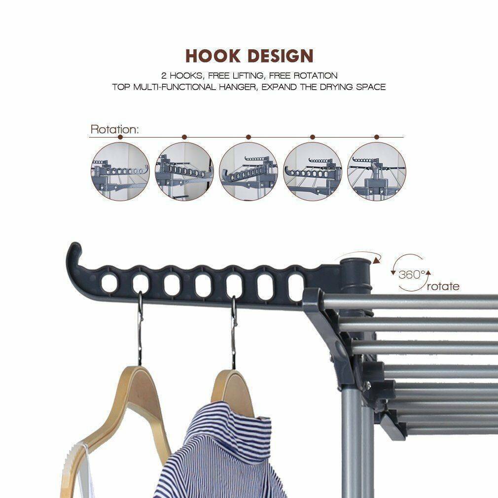 3 niveaux de vêtements pliables Sac de séchage Mobile tour de sèche-linge avec roues verrouillables et Si