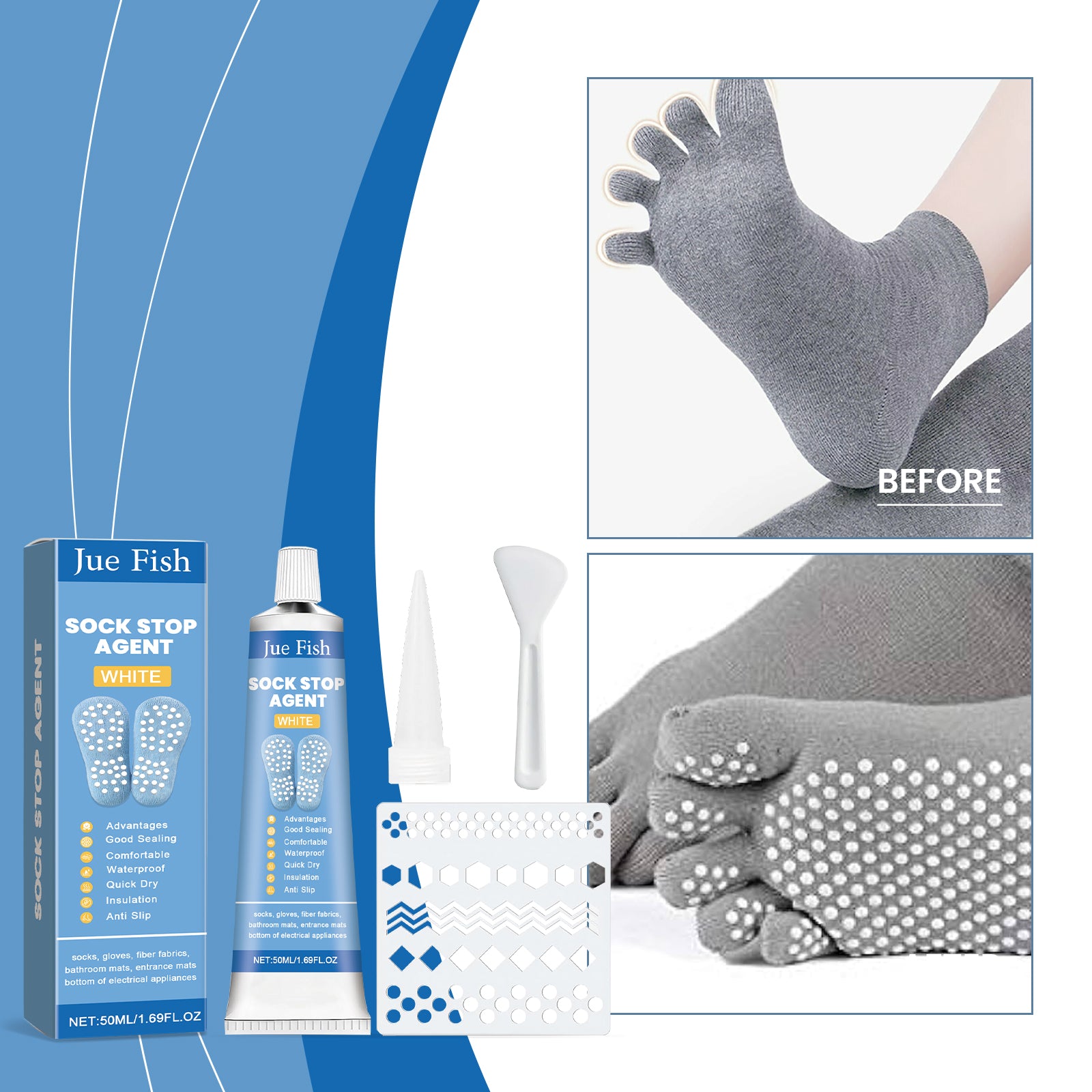 Ensemble adhésif antidérapant de chaussettes 1 Set1box