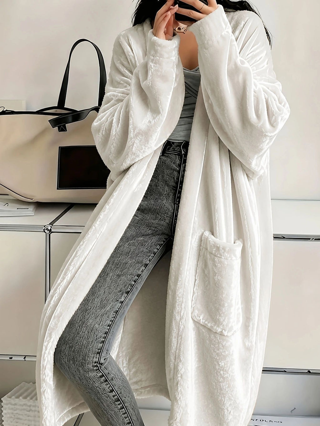 Annou Arrivée Automne & Hiver Velvet Femme Manches longues Mode Casual Cape Coat