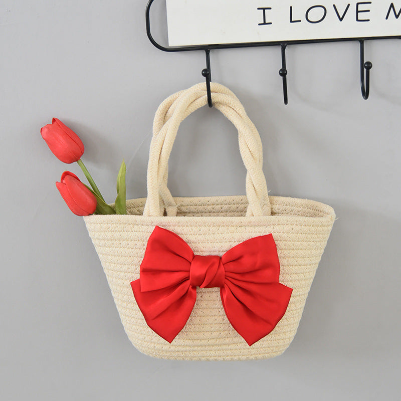 Été Cotton Rope Woven Phone Bag avec le design floral mono-épaule style