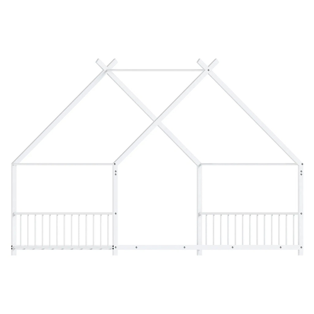 Maison de lit plat blanc en forme avec garde-corps latéraux Lit de fer pour enfants jumeaux