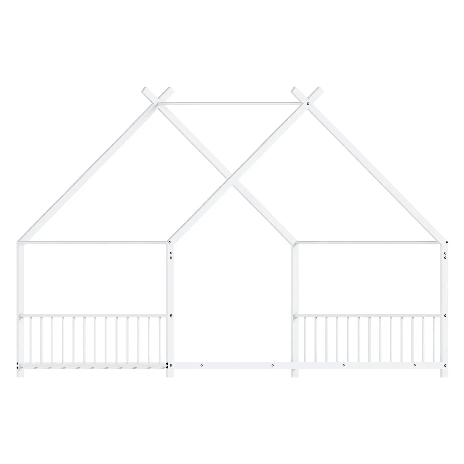 Maison de lit plat blanc en forme avec garde-corps latéraux Lit de fer pour enfants jumeaux