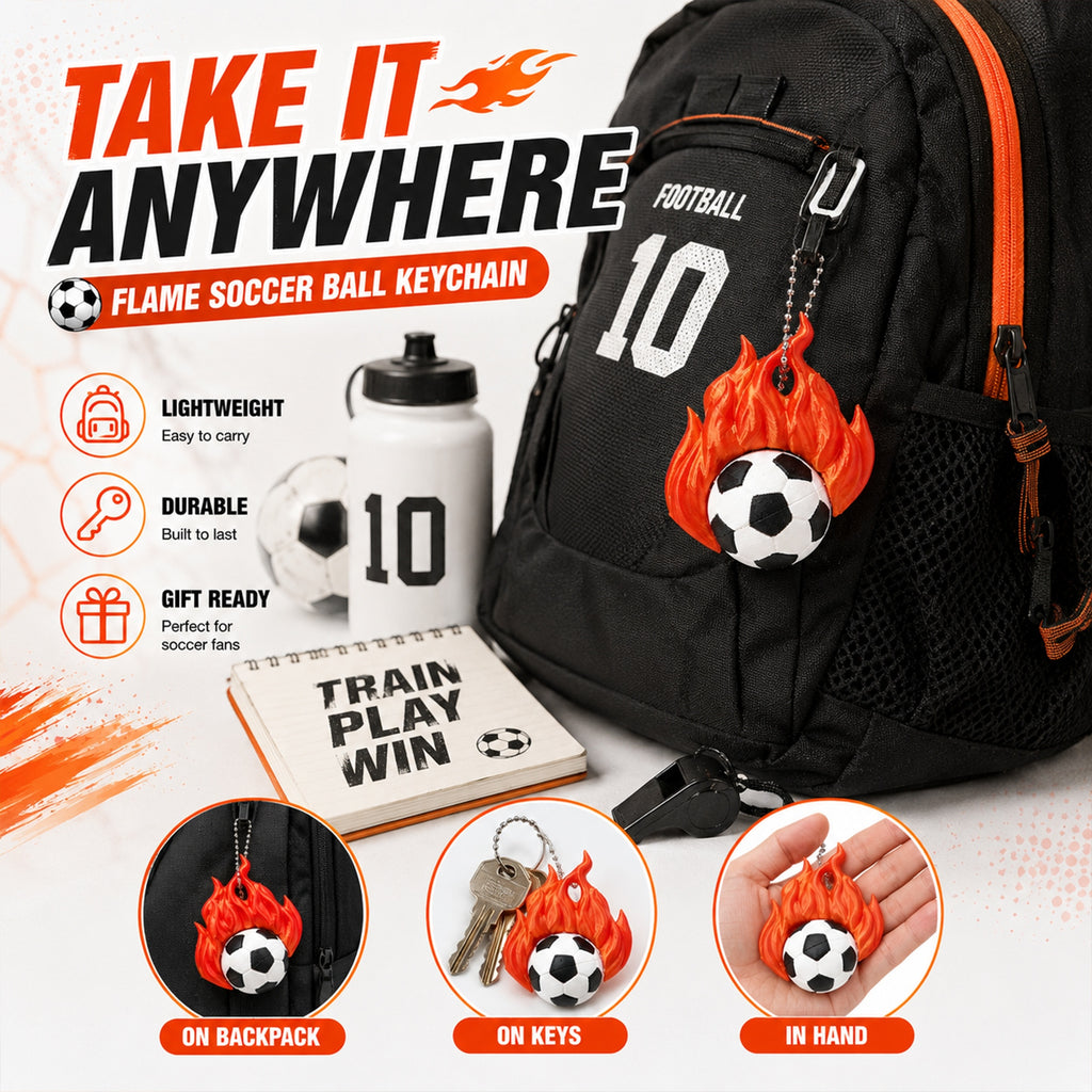 3D imprimé Flame Soccer Ball Porte-clés Sac à dos sport Pendentif
