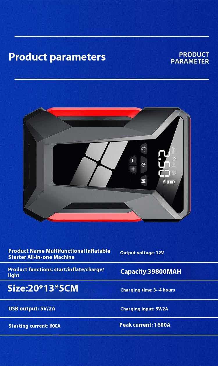 Auto Power Bank Alimentation d'urgence de démarrage Machine tout-en-un gonflable 12V