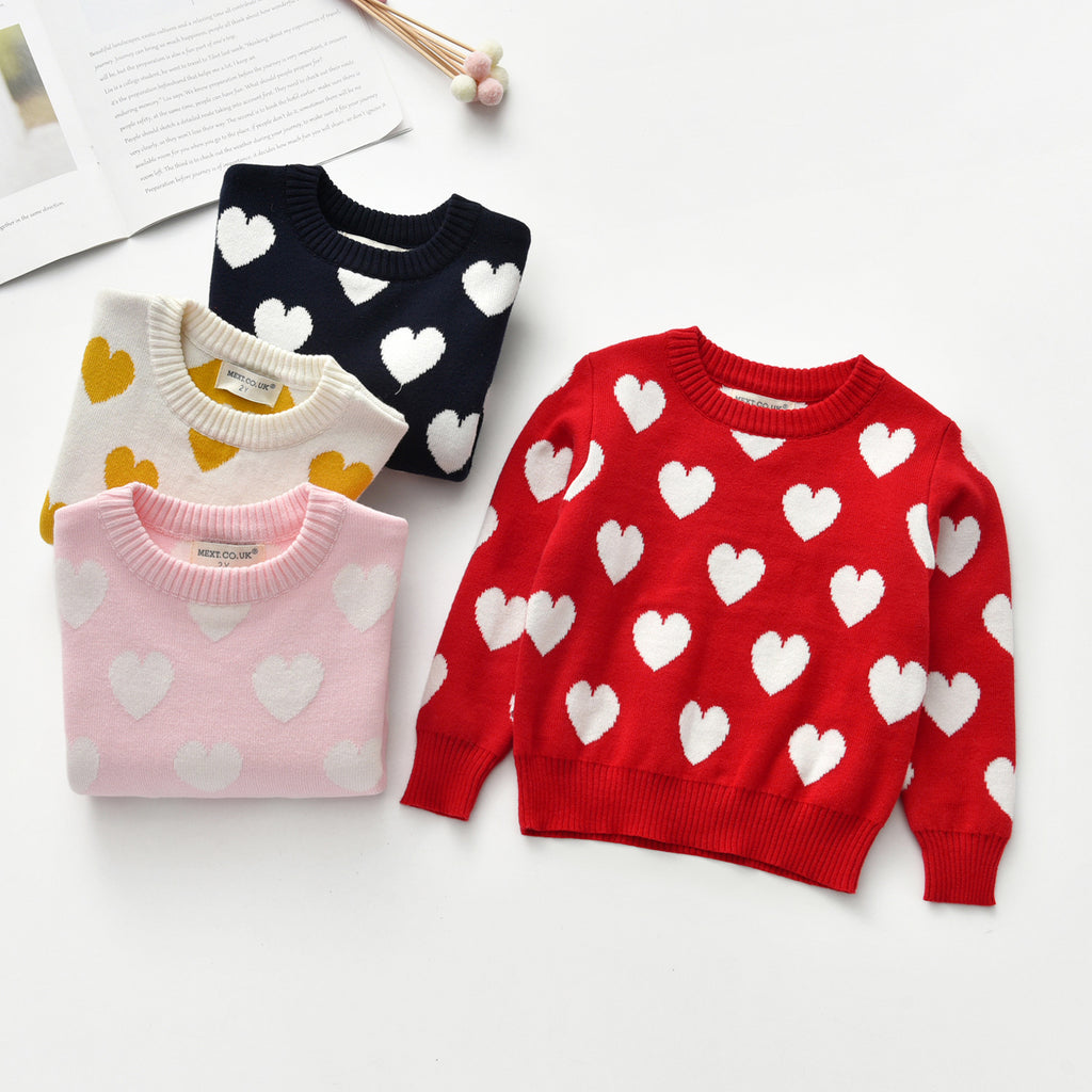 Coeur Col rond Manches longues Chandails pour enfants