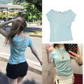 Dentelle Cross Sans dos Menthe Vert Manches Courtes Hors-Sholder T-shirt Femmes Top