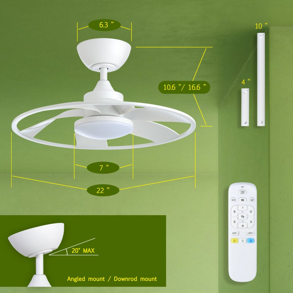 Light Pro 22 In. Ventilateur de plafond intelligent à LED Matt Blanc avec moteur DC