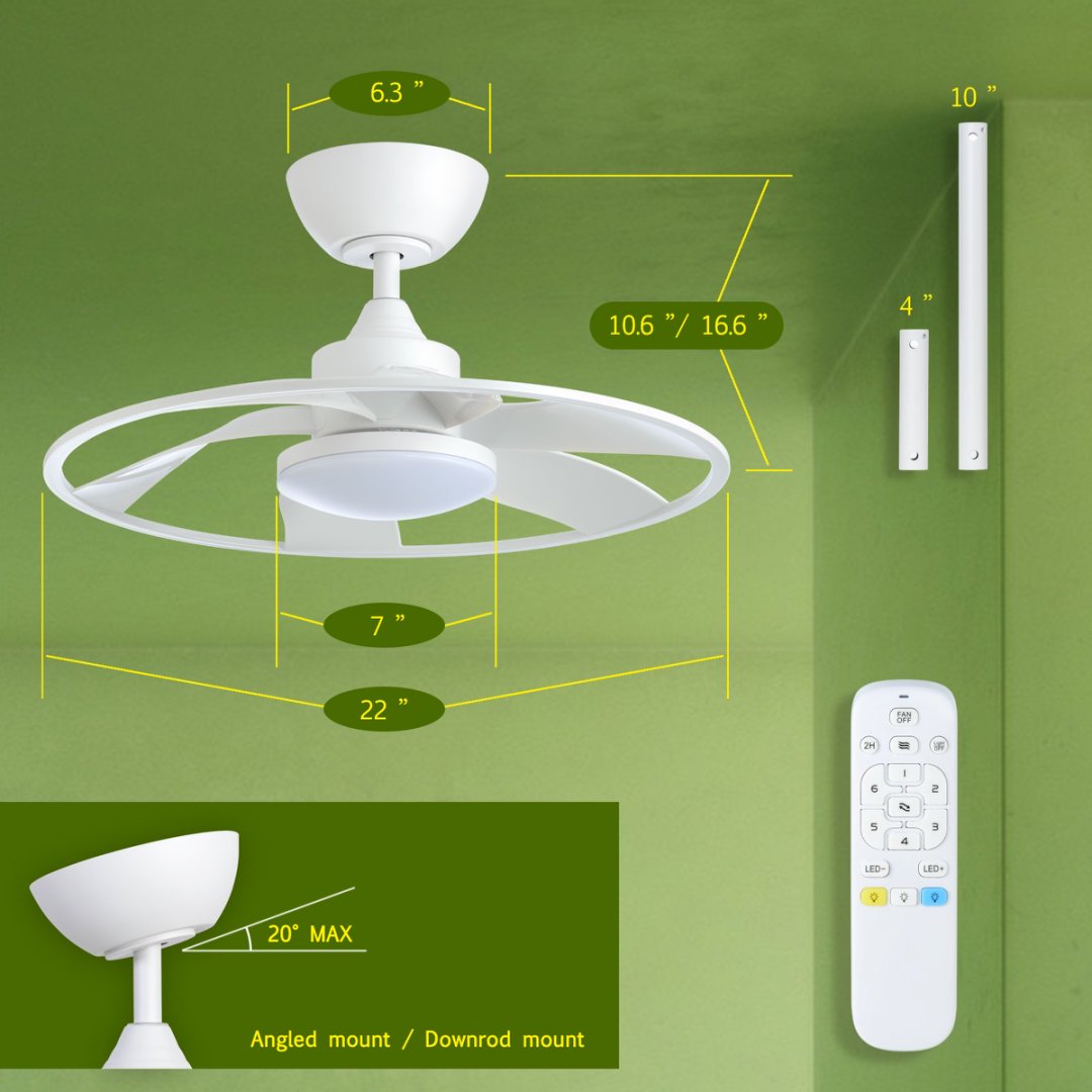 Light Pro 22 In. Ventilateur de plafond intelligent à LED Matt Blanc avec moteur DC
