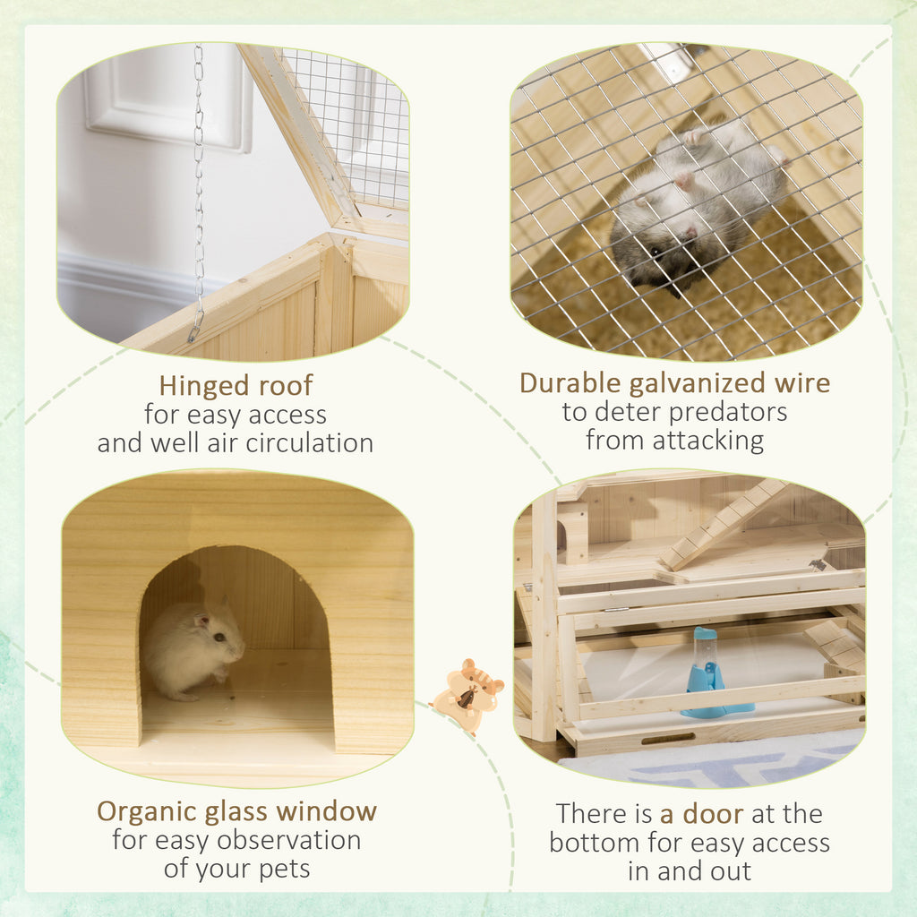 Bois Grand hamster Cage Petit exercice animal Play House 3 Tier avec bac