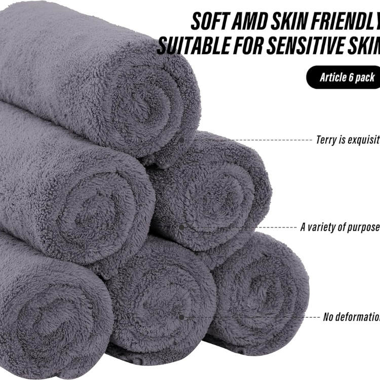 Serviettes 6 Pack Premium - Séchage rapide - Velours de corail en microfibre