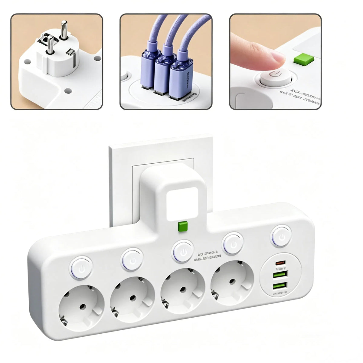 Adaptateur de prise de courant multi-plug 4-Way EU avec USB