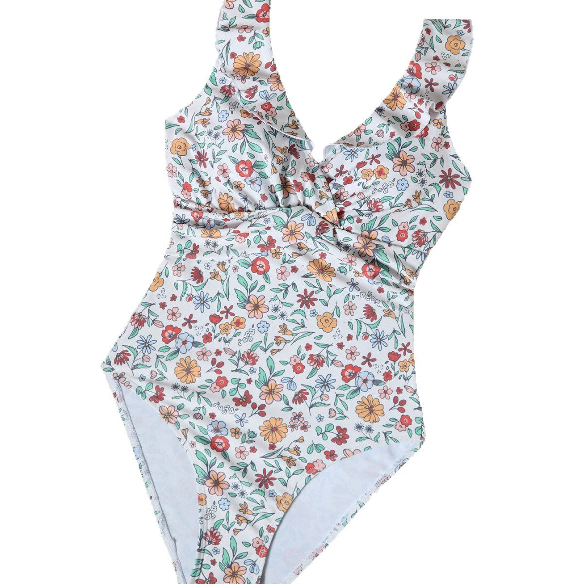 Manteau à noeuds encastré Floral-print Col en V profond Maillot de bain en une pièce