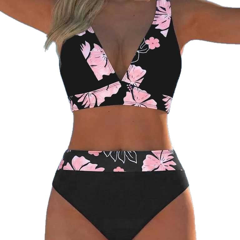 European and American-style Deux-pièces imprimé Patchwork Halter Femmes maillot de bain
