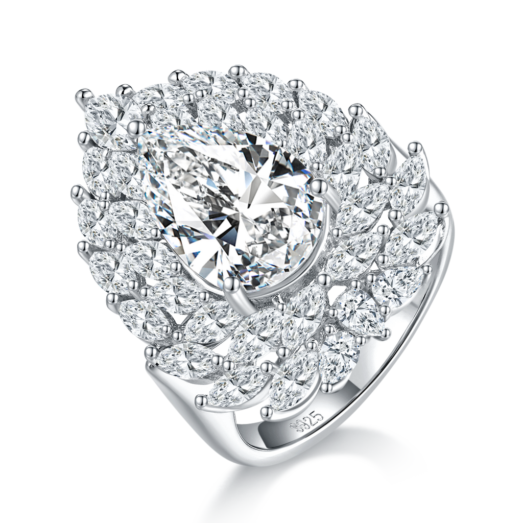 S925 Argent Sterling 4ct Poire Moissanite Anneau