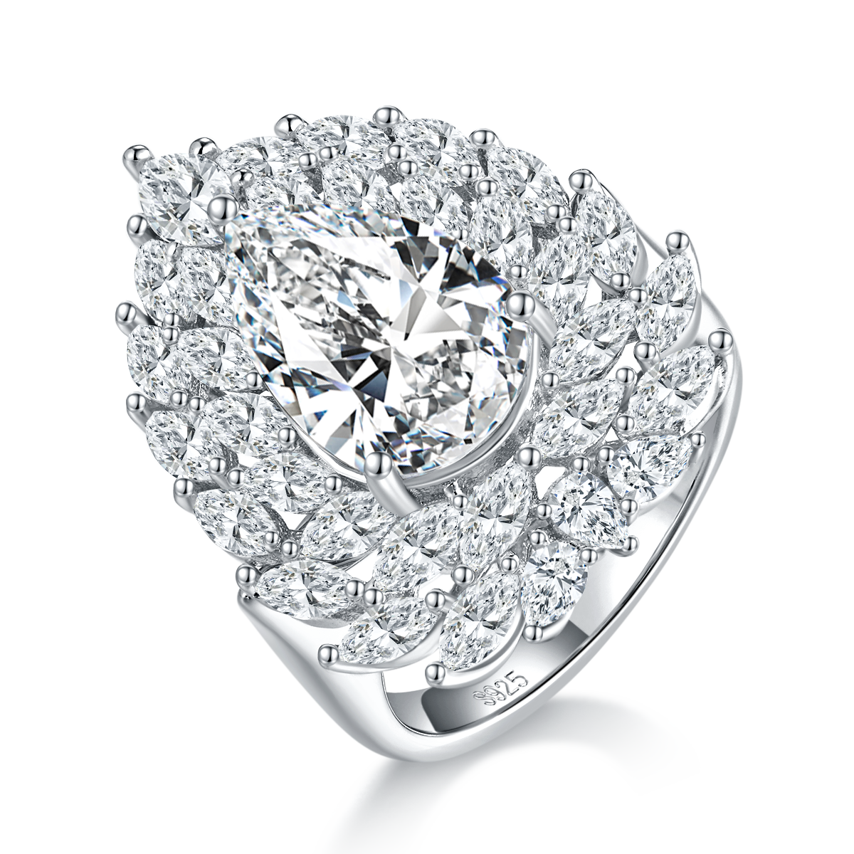 S925 Argent Sterling 4ct Poire Moissanite Anneau
