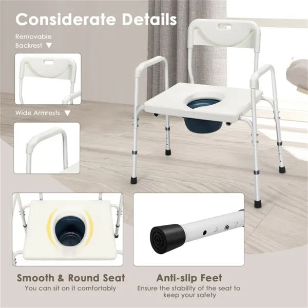 Chaise Commode 3-en-1 (34" x 21" x 35,5"-39" )Seau amovible