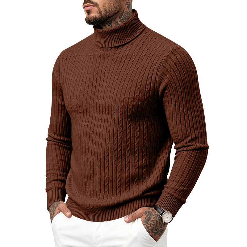 Hommes Col tortueux Slim-Fit Vertical-Stripe Chandail occasionnel à manches longues