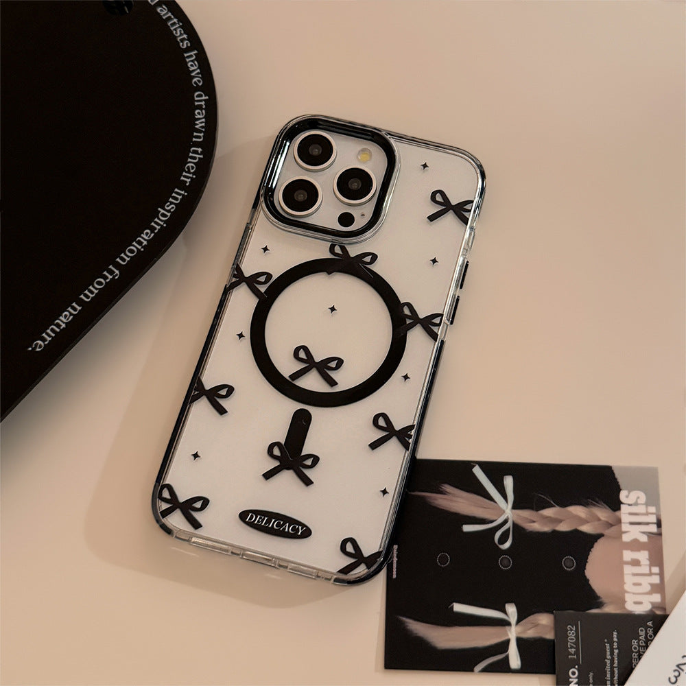 Transparent Black Bowknot Magnetic Case