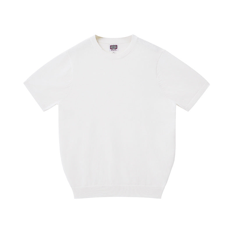 T-shirt à manches courtes pour homme en fil de coton pur Col rond