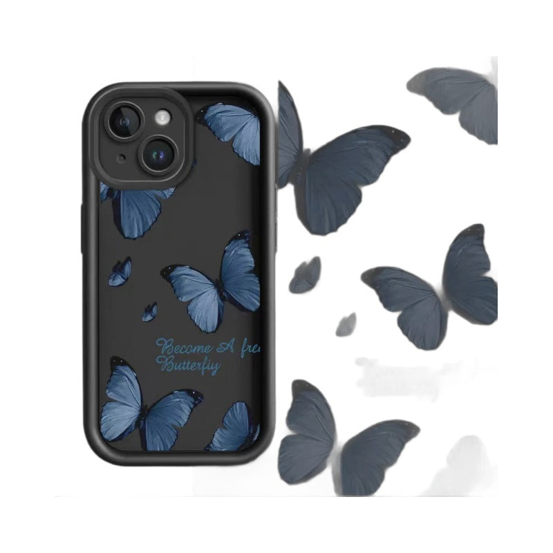 Boîtier de téléphone bleu imprimé papillon résistant à la chute