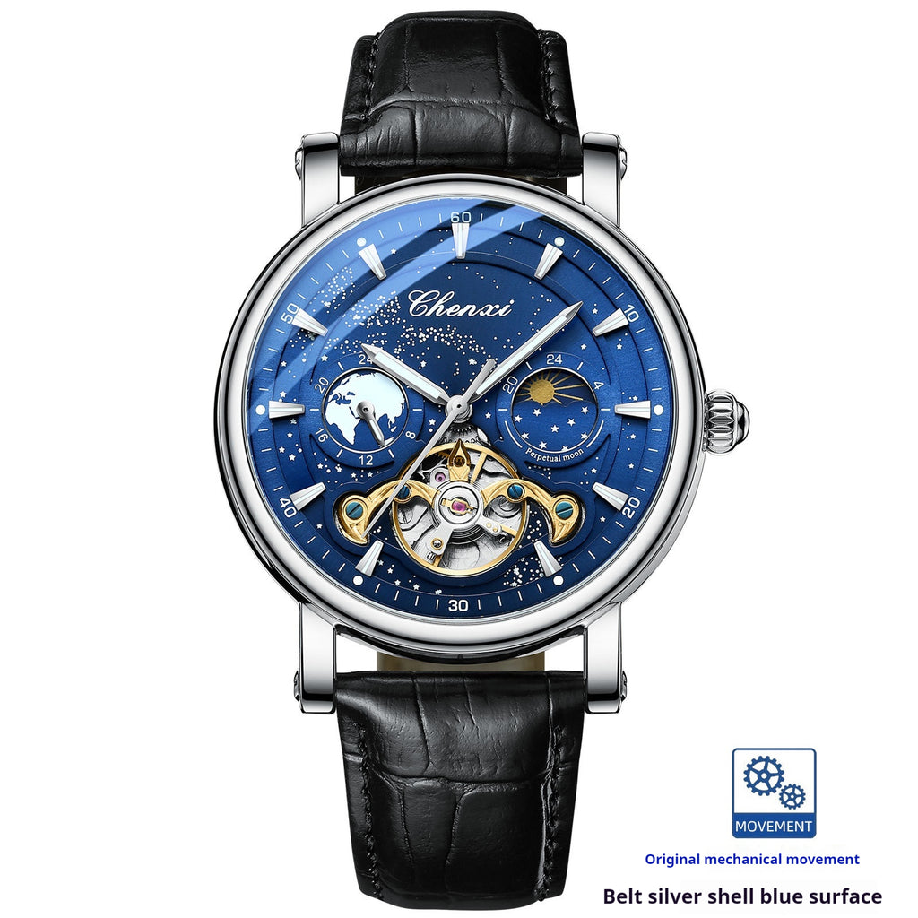Xinghe Moon Phase Hollow Tourbillon Montre mécanique lumineuse