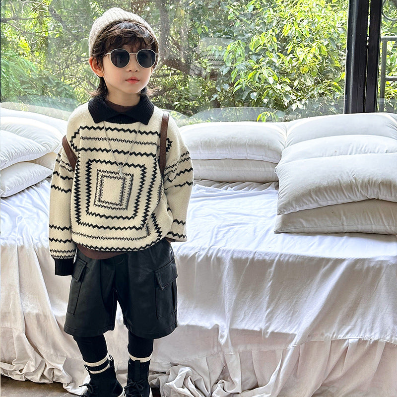 Chandail enfant Retro Garçon Automne et hiver épaississant Chandail bébé