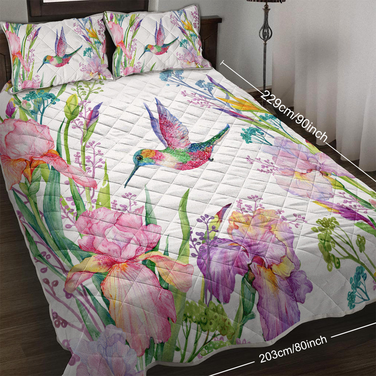 Hummingbird Pattern Quilt Set Microfiber Soft Lightweight Tropical Bird Bedding Set