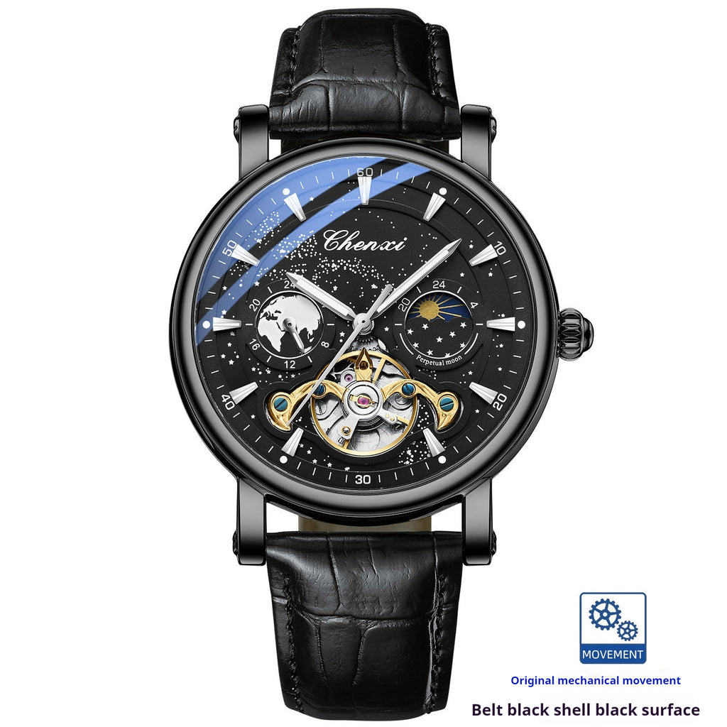 Xinghe Moon Phase Hollow Tourbillon Montre mécanique lumineuse