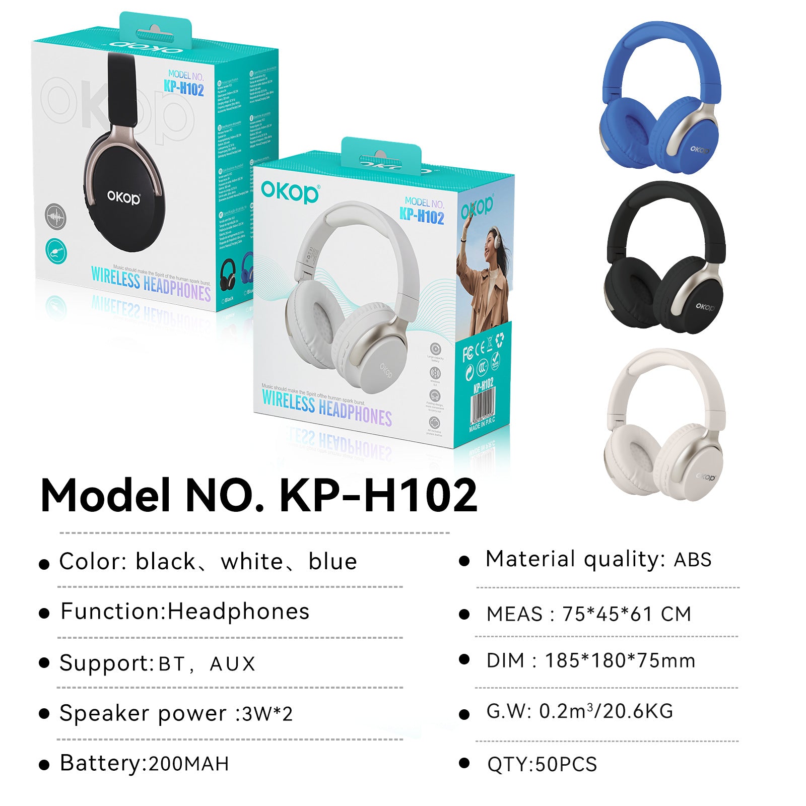KP-H102 Casque Bluetooth over-Ear En stock Caractéristiques de la meilleure vente Appeler le bruit Cancellatio