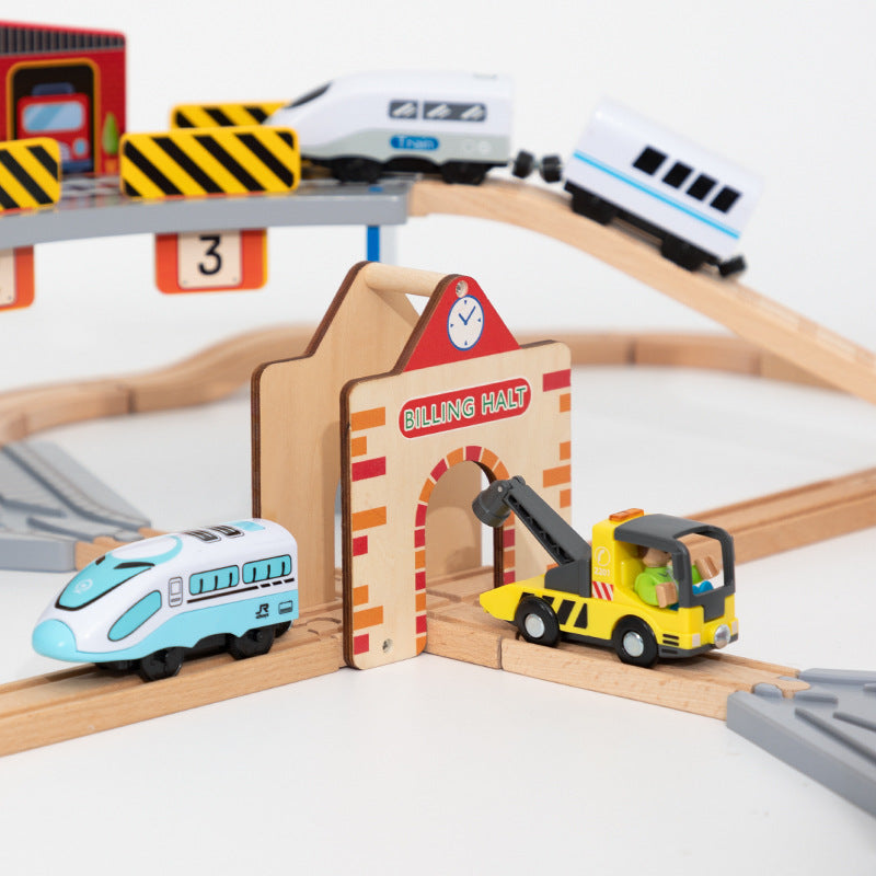 Scène de jeu de Puzzle de train en bois