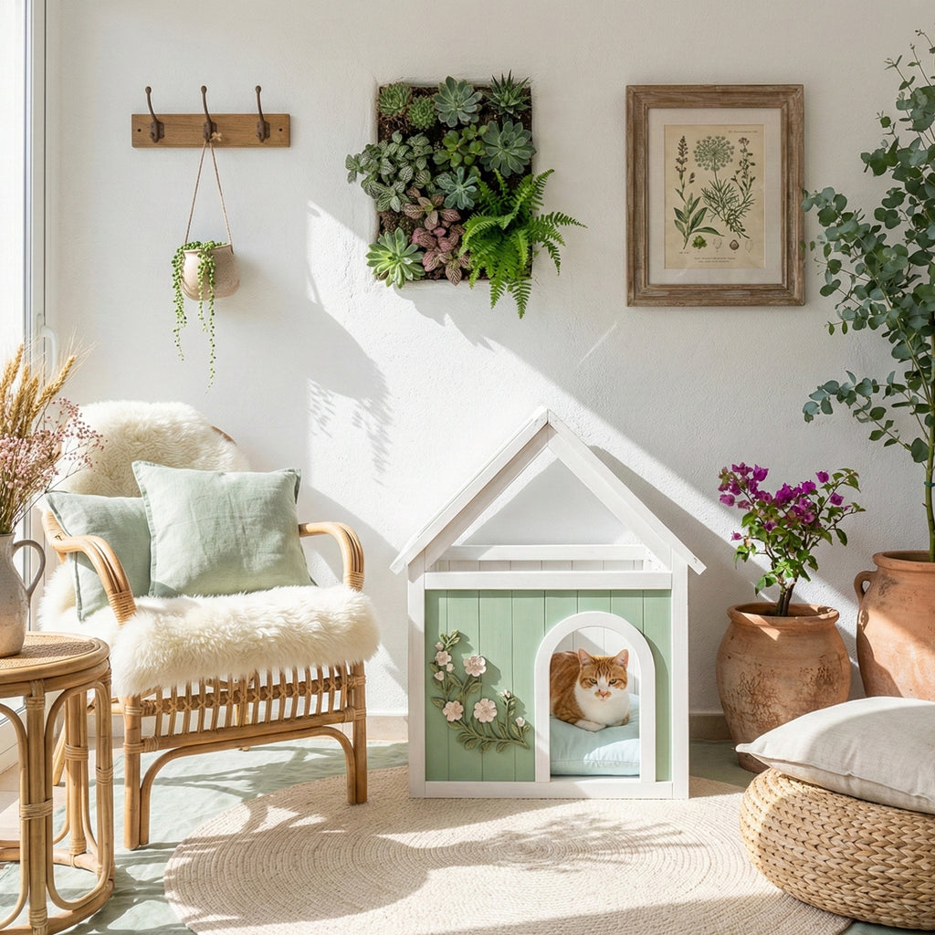 SAGE Cèdre certifié FSC Maison de chat intérieure avec toit en acrylique clair – Maison de chat en bois pour S