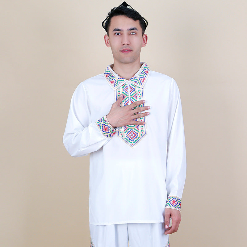 T-shirt blanc à manches longues style Uyghur