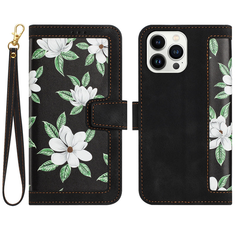 Petit étui en cuir Flip Floral Étui téléphonique