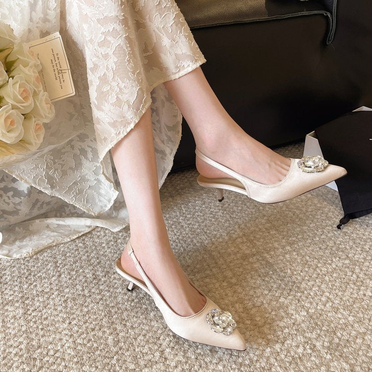 Été Femmes Strass Camellia Pointée Toe Haut Talon Sandales