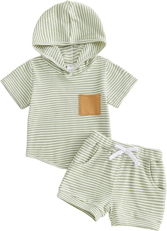 Ensemble à capuche pour bébé garçon rayé de gaufre